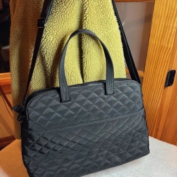 Steve Madden Black Quilted Laptop Tote Work Bag Zippered - Picture 6 of 8